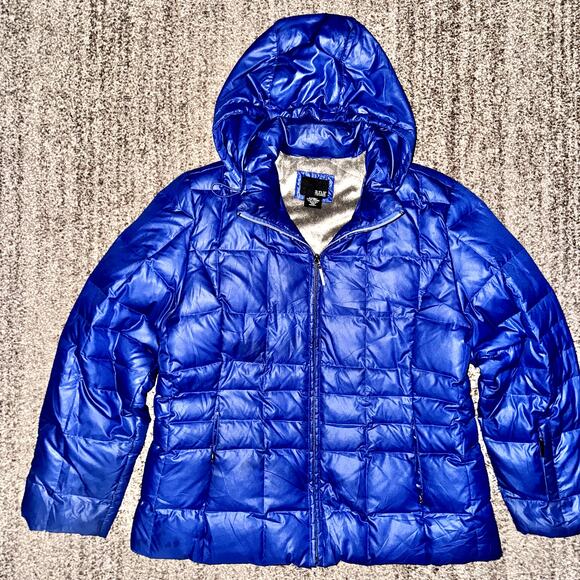 A.N.A Women's Fleece Fur Lined Down Full Zip Puffer Hooded Jacket in Blue - Picture 6 of 14